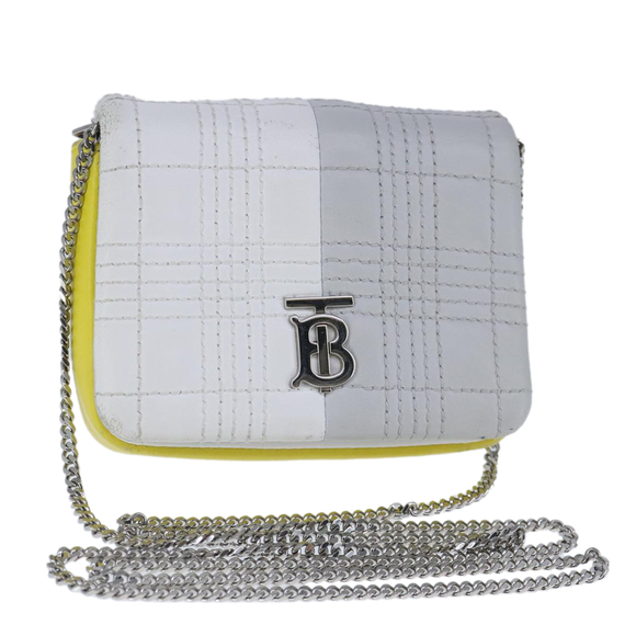 BURBERRY TB Chain Shoulder Bag Leather White Yellow Auth 102462V - Picture 1 of 16
